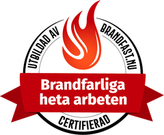 Certifierad för brandfarliga heta arbeten, utbildad av Brandfast.nu